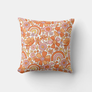  Groovy Retro Orange Florals Cushion