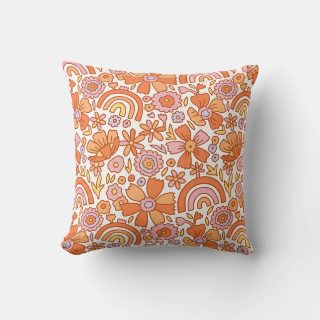  Groovy Retro Orange Florals Cushion (Front)
