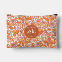 Groovy Retro Orange Florals Monogram