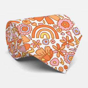 Groovy Retro Orange Florals Tie