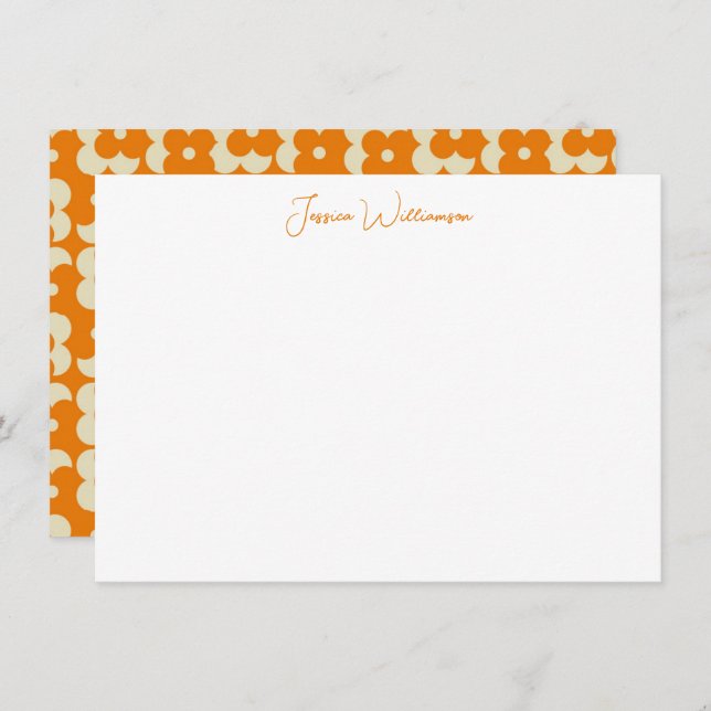 Groovy Retro Orange Flower Personalised Name Card (Front/Back)