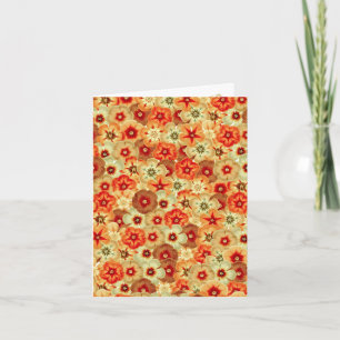 Groovy Retro Orange Hippie Flowers Pattern Card