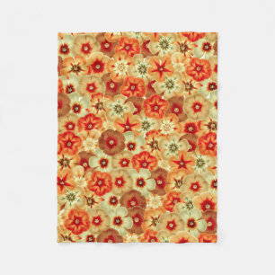 Groovy Retro Orange Hippie Flowers Pattern Fleece Blanket