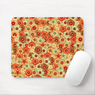 Groovy Retro Orange Hippie Flowers Pattern Mouse Pad
