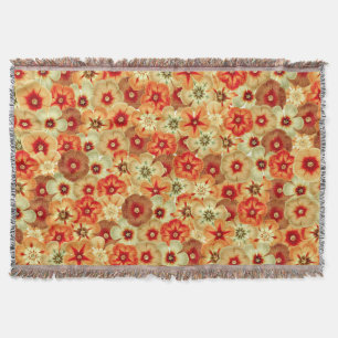 Groovy Retro Orange Hippie Flowers Pattern Throw Blanket