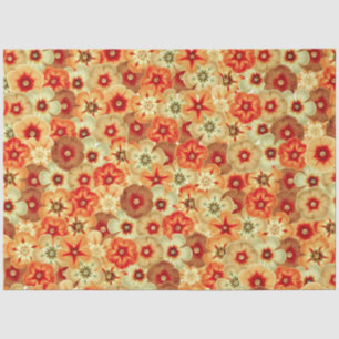Groovy Retro Orange Hippie Flowers Pattern Tissue Paper