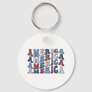 Groovy Retro Patriotic America Typography Key Ring