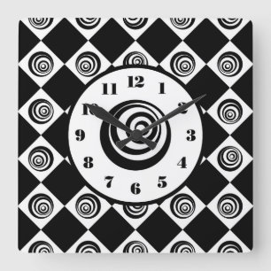 Groovy Retro Pattern Black n White Square Wall Clock
