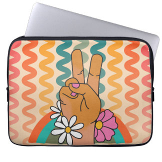 Groovy Retro Peace Sign Flower Rainbow iPad & Laptop Sleeve