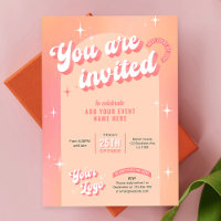 Groovy Retro Peach Pink Modern Logo Business Event