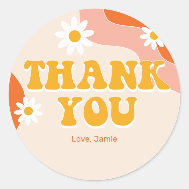 Groovy Retro Personalised Thank You Sticker (Front)