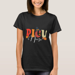 Groovy Retro PICU Nurse Fall Vibes Autumn Thanksgi T-Shirt