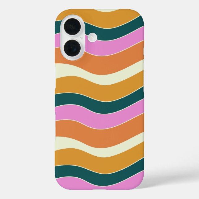 Groovy Retro Pink and Green Wavy Lines   Case-Mate iPhone Case (Back)