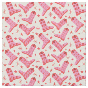 Groovy Retro Pink Cowgirl boots with Red Stars Fabric