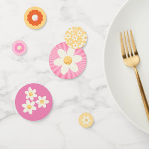 Groovy Retro Pink Daisy Table Confetti – Boho 1st 
