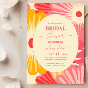 Groovy Retro Pink & Gold Bridal Shower Invitation