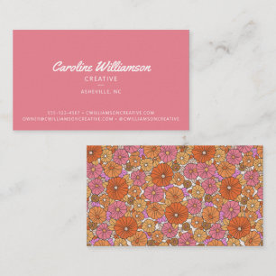 Groovy Retro Pink Orange Botanical Flowers Trendy Business Card
