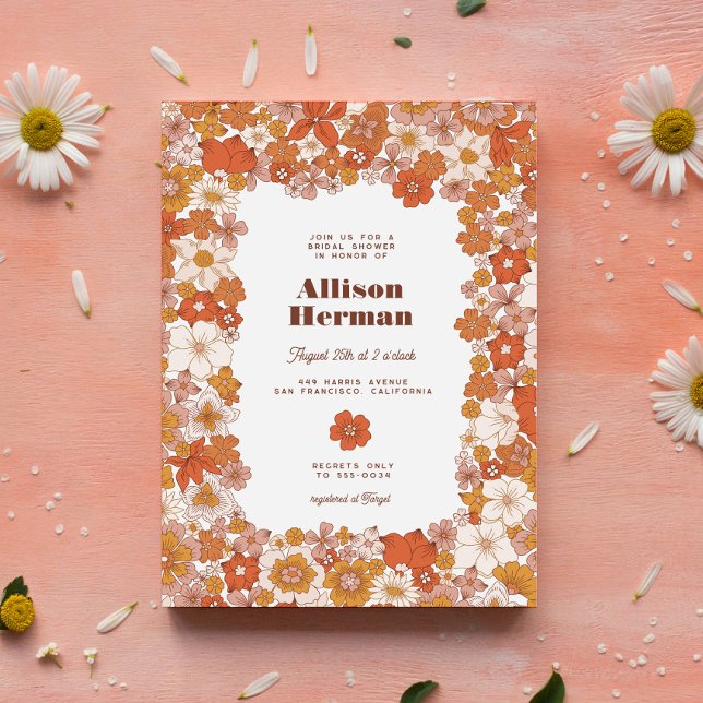 Groovy Retro Pink Orange Bridal Shower Invitation (Creator Uploaded)