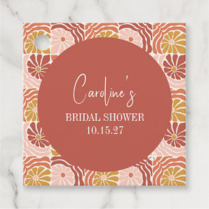 Groovy Retro Pink Rust Floral Custom Bridal Shower Favour Tags