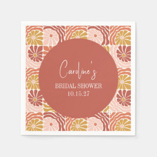 Groovy Retro Pink Rust Floral Custom Bridal Shower Napkin
