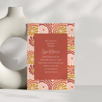 Groovy Retro Pink Rust Floral Cute Baby Shower