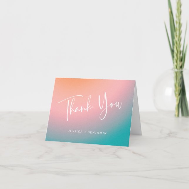 Groovy Retro Pink Teal Gradient Personalised Thank You Card (Front)