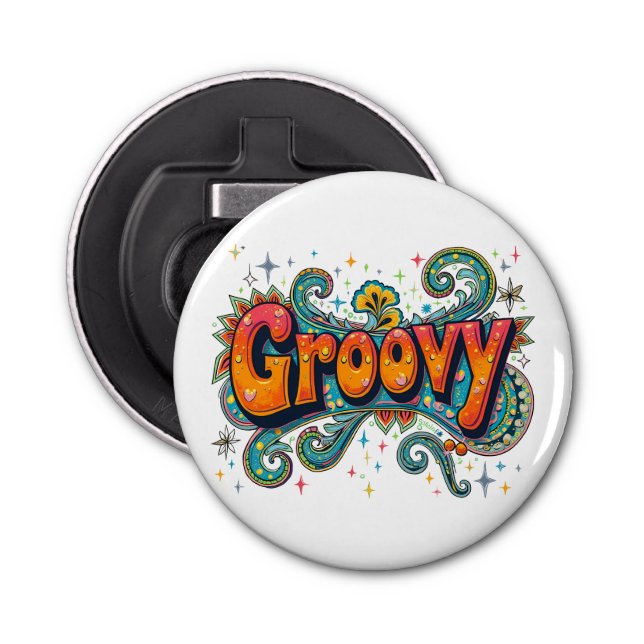 Groovy Retro Psychedelic 70s Funky Hippie Art Bottle Opener (Front)