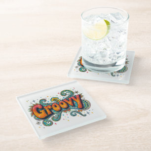 Groovy Retro Psychedelic 70s Funky Hippie Art Glass Coaster