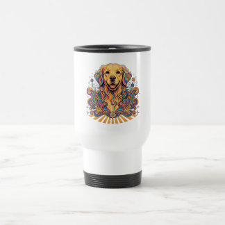 Groovy Retro Psychedelic Golden Retriever Peace Travel Mug