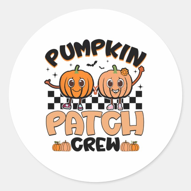 Groovy Retro Pumpkin Patch Crew Squad Thanksgiving Classic Round Sticker (Front)