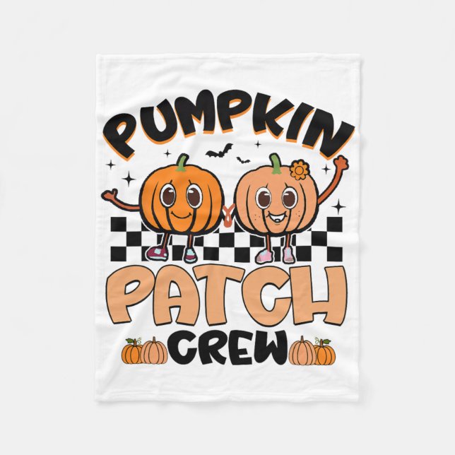 Groovy Retro Pumpkin Patch Crew Squad Thanksgiving Fleece Blanket (Front)