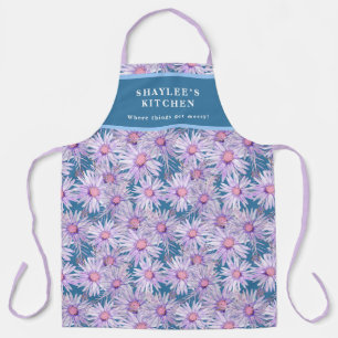 Groovy Retro Purple Daisy Pattern Apron