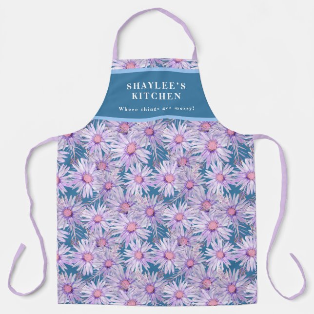 Groovy Retro Purple Daisy Pattern  Apron (Front)