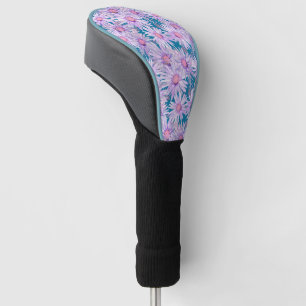Groovy Retro Purple Daisy Pattern Golf Head Cover