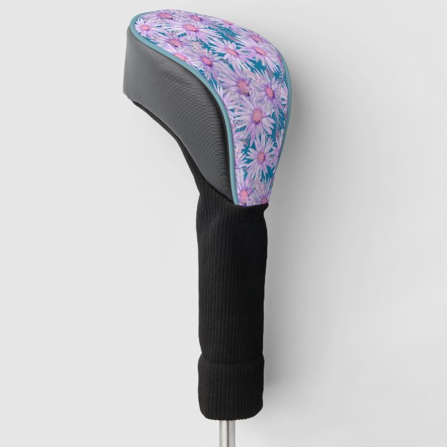 Groovy Retro Purple Daisy Pattern Golf Head Cover (Angled)