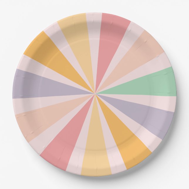 Groovy Retro Rainbow Birthday Paper Plate (Front)