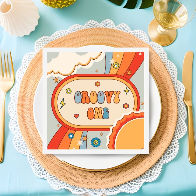 Groovy  Retro Rainbow Birthday Party Napkins (Creator Uploaded)