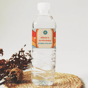 Groovy Retro Rainbow Birthday Party Water Bottle Label