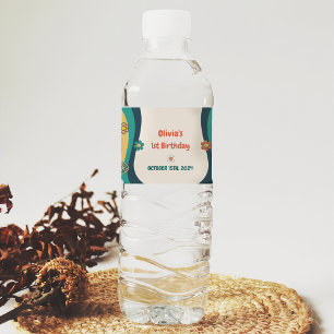 Groovy Retro Rainbow Birthday Party Water Bottle Label