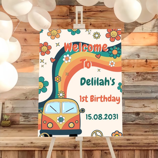 Groovy Retro Rainbow Birthday Party Welcome Sign  (Creator Uploaded)
