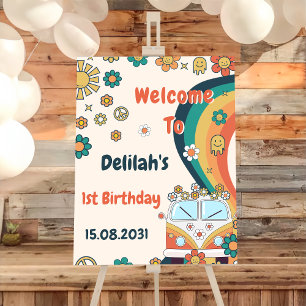 Groovy Retro Rainbow Birthday Party Welcome Sign