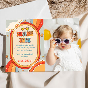 Groovy Retro Rainbow Birthday Thank You Card
