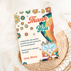 Groovy Retro Rainbow Birthday Thank You Card