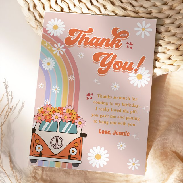 Groovy Retro Rainbow Birthday Thank You Card (Creator Uploaded)