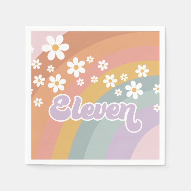 Groovy Retro Rainbow Eleventh Birthday Napkin (Front)