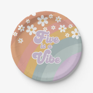 Groovy Retro Rainbow Five is a Vibe Paper Plate