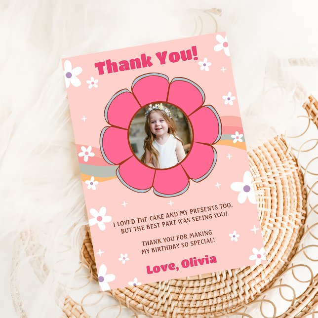 Groovy Retro Rainbow Floral Thank You Card  (Creator Uploaded)