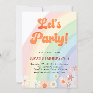 Groovy Retro Rainbow Girl birthday Invitation