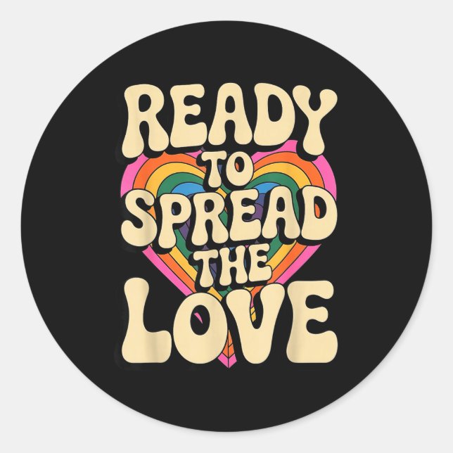 Groovy Retro Rainbow Heart Sitive Valentine Messag Classic Round Sticker (Front)