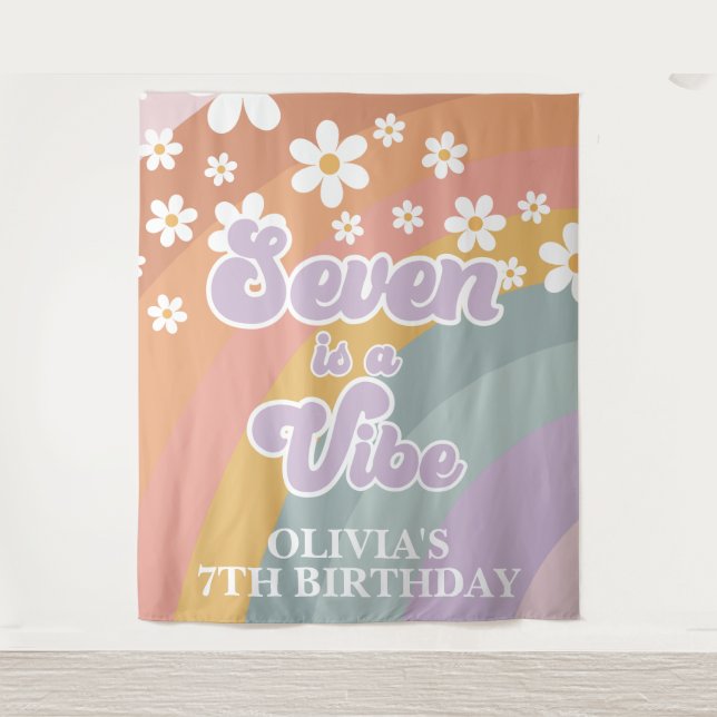 Groovy Retro Rainbow Seven is a Vibe Tapestry (Front)